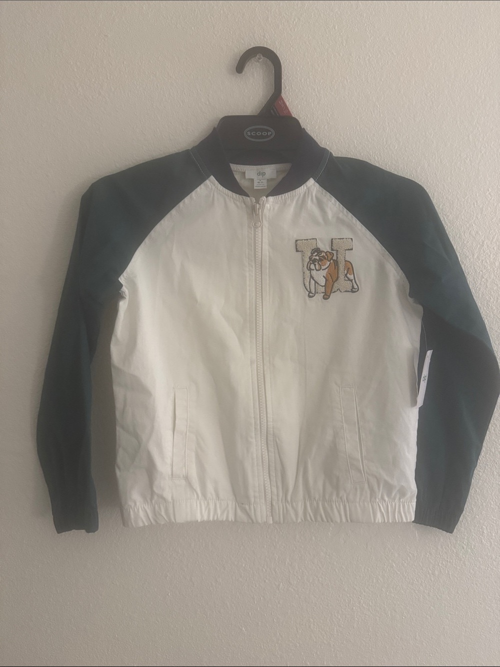 dip Kids White and Dark Green Bulldog Jean-Style Jacket
